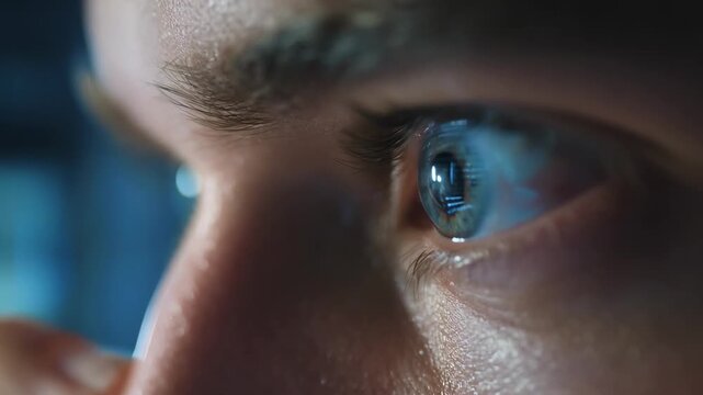 Medium shot of a person positioning their eye for an iris scan device at a highsecurity checkpoint emphasizing precision and safety.