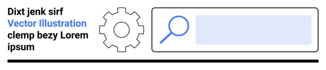 Obraz premium Web development, search systems, user interface, online tools, technology, digital navigation. Search bar with magnifying glass icon and gear symbol. Web development and search systems concept