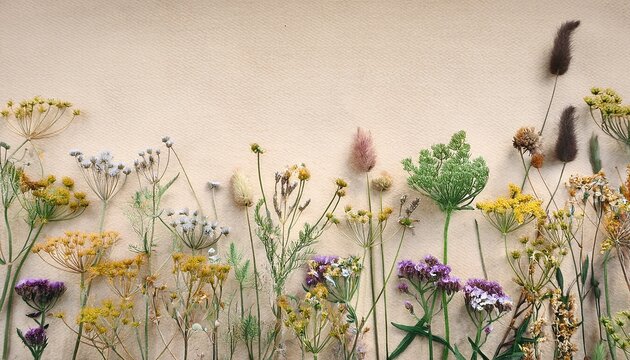 Weed Flowers In Vintage Color Style On Mulberry Paper Texture For Background