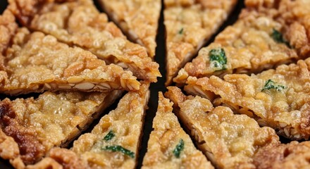Fried food slices overhead composition