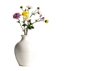 Naklejka premium Simple white vase holds colorful blossoms