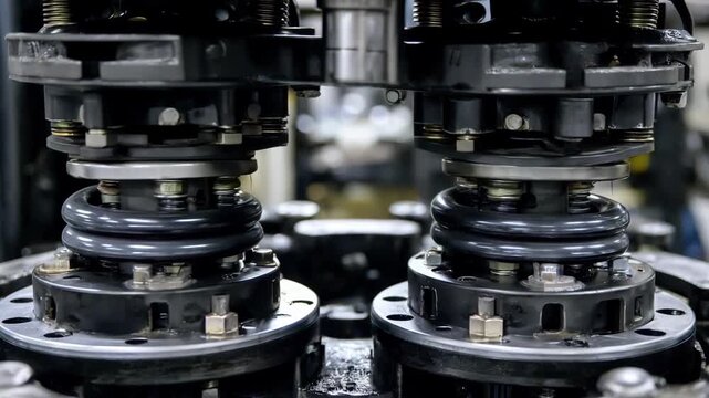 Medium shot of hydraulic landing gear piston compressing under pressure showcasing mechanical strength during durability testing.