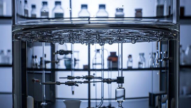 Laboratory equipment setup in a modern research facility with various scientific instruments and glassware.