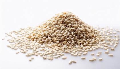 Obraz premium White Sesame Scattered On A White Background