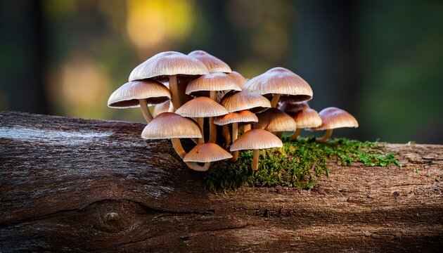 Panellus Stripticus Mushrooms On An Old Oak Log
