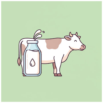 Cartoon Cow with Milk Bottle Illustration 1.