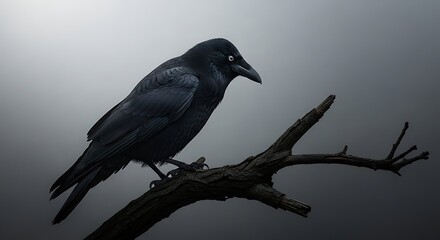 Obraz premium Black Crow Silhouette on Bare Branch.