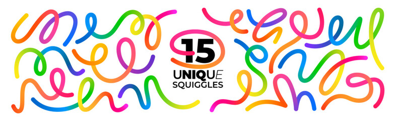 Fototapeta na wymiar Abstract Color Lines Set. 3D Wave Shape Lines with Gradient. Vector Swirl Rainbow Ribbon Pattern. Doodle Color Organic Shaped Wavy Elements.