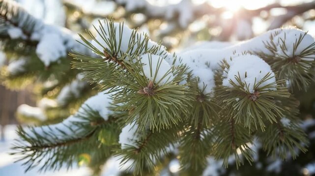 Viewing a Snowy Pine Branch in Soft Winter Light