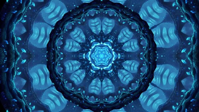 Abstract kaleidoscope fractal loop with seamless infinite motion. Hypnotic mandala pattern with vibrant colors, perfect for backgrounds, music visuals, meditation, VJ loops, and digital art.