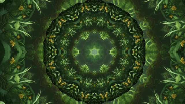 Abstract kaleidoscope fractal loop with seamless infinite motion. Hypnotic mandala pattern with vibrant colors, perfect for backgrounds, music visuals, meditation, VJ loops, and digital art.
