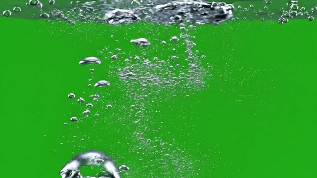 Green Screen water element background movement of air bubbles on alpha channel and animation seamless loop 3d render scene 3 with distortion, overlay, glitch, static noise, scan lines black