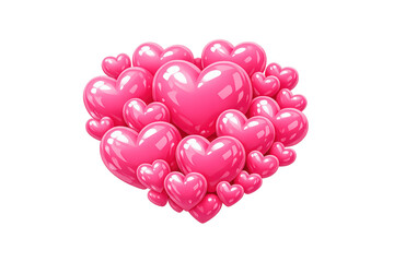 Pink heart shaped balloons forming a larger heart, floating 3d glossy graphic for romance and valentine's day