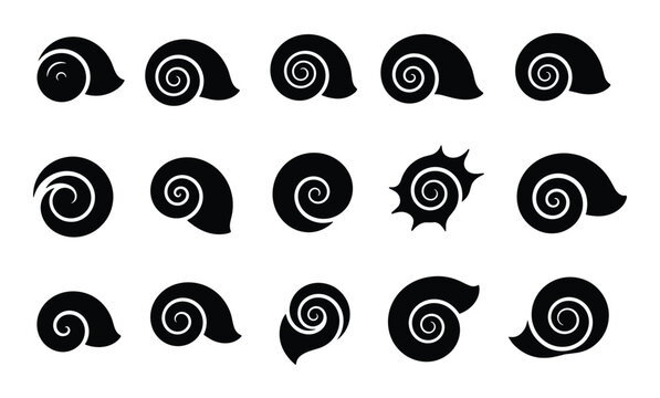 Seashell spiral shell sea nature ocean souvenir aquatic beach summer vector silhouette isolated illustration