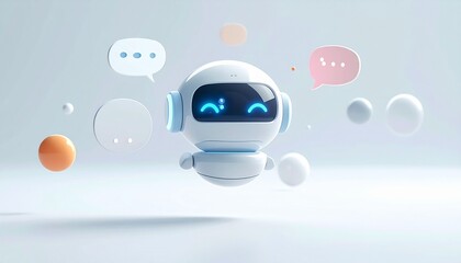 Cute robot chatbot with speech bubbles
