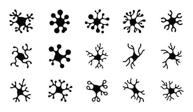 Set of black virus or bacteria microbe cell silhouettes isolated on transparent background