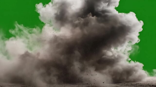 Green Screen ground dust smoke blowing on alpha background scene 3 with distortion, overlay, glitch, static noise, scan lines black background, 4k animated video loop