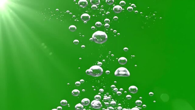 Green Screen water element background movement of air bubbles on alpha channel and animation seamless loop 3d render scene 3 with distortion, overlay, glitch, static noise, scan lines black