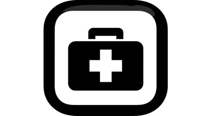 Obraz premium A black and white graphic icon representing a first aid kit inside of a rounded rectangle