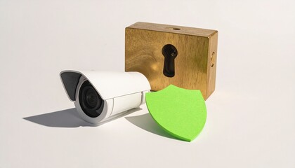 Security camera with padlock and shield concept