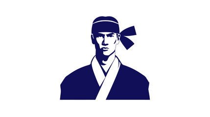 Obraz premium A stern-faced person with a headband and a traditional outfit, done in two-tone indigo and white