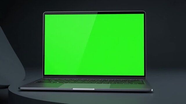 Green Screen laptop frameless computer rotation from the top with opening display video includes a and luma matte mask easy way to replace background 4k 60fps uhd scene 3 distortion, overlay, glitch