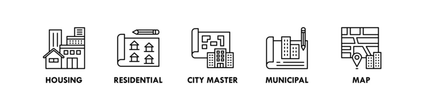 Urban Planning banner web icon illustration concept with icon of housing, residential, city master, municipal, map