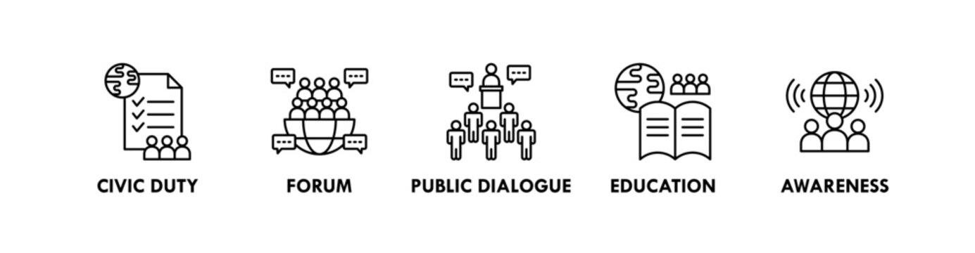 Civic Engagement banner web icon illustration concept with icon of civic duty, forum, public dialogue, education, awarness