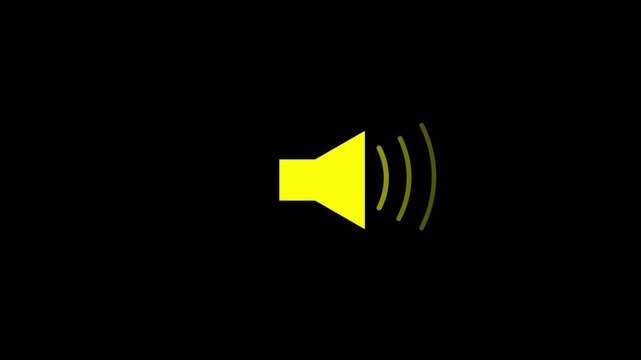 A bright yellow speaker with radiating sound waves presented on a deep black background, symbolizing audio and sound technology in a flat style Keywords: speaker sound symbol, audio wave, volume