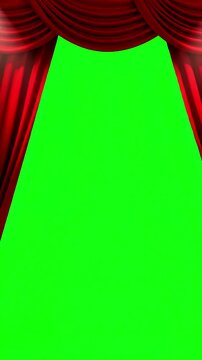 Green Screen red velvet theater curtains in motion opening and closing with chroma key scene 3 distortion, overlay, glitch, static noise, scan lines on black background, 4k animated video loop