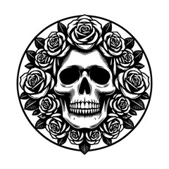 Fototapeta premium Skull with roses vector illustration