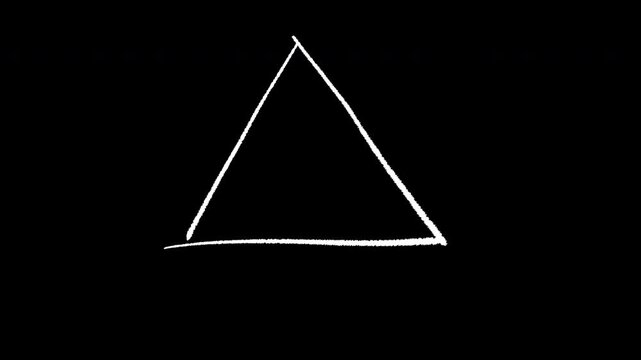 Hand-drawn white triangle on a stark black background, simple geometric shape.