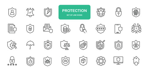 Protection Icons. Thin Line Symbol Elements Collection.