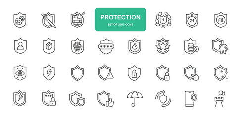 Protection Icons. Thin Line Symbol Elements Collection.