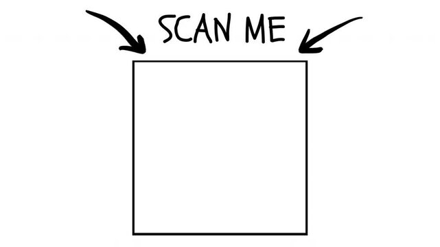 Scan Me QR Code Placeholder with Hand-Drawn Arrows on White Background.