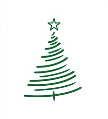 Christmas tree illustration with green spiral lines and a star on top, simple holiday decoration symbol for festive season and winter celebration design concept.