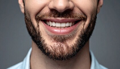 Fototapeta premium Close-up shot of a man with a healthy white smile and a well-groomed beard, conveying confidence and good oral hygiene