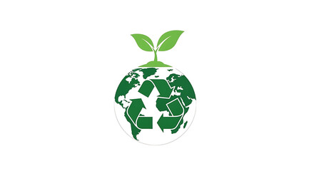 A green globe with a sprouting plant on top, symbolizing environmental conservation and sustainability.