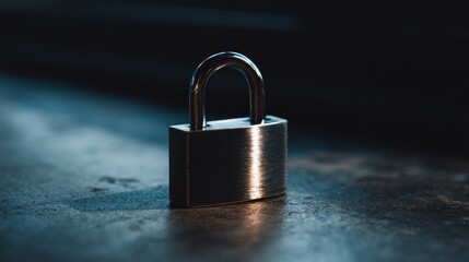 Fototapeta premium Polished silver padlock with metal sheen sits on surface