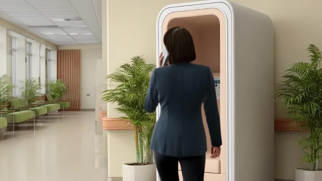 Directional sound masking technology focused on a confessional space illustrating targeted noise control to protect conversations in a busy healthcare facility.