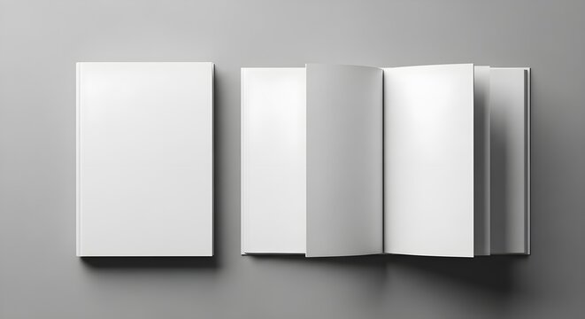 Three white books on a gray background