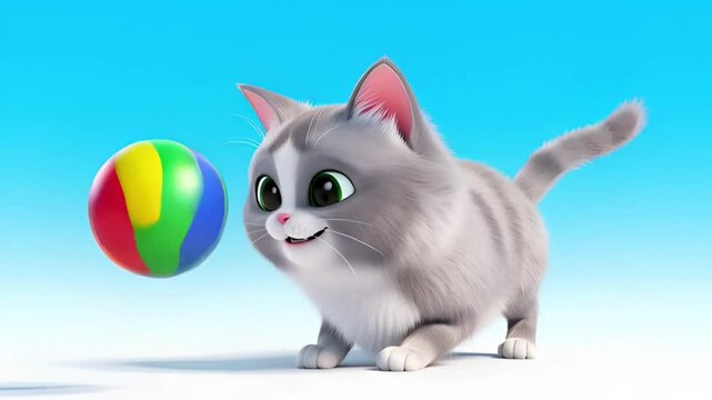 Playful Kitten and Colorful Sphere: A curious and adorable kitten fixates on a vibrant sphere, embodying the pure joy and simple pleasures of youthful curiosity.