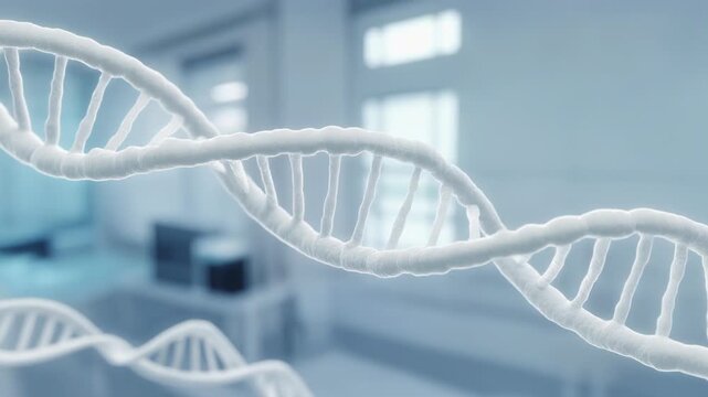 Detailed view of a DNA helix structure in a laboratory setting from dna-39.mp4