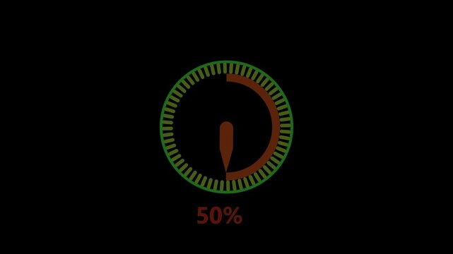 Circular progress indicator with green tick marks around the circumference and a brown segment indicating 30 percent completion against a solid black background with the number 30% displayed below