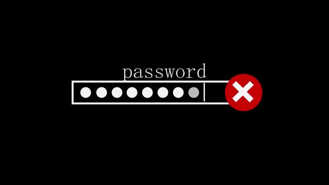Stylized of a password input field with a white border, showing two white dots, a dark gray bar, and the word "password" in a light green serif font, with a red circle and cross symbol on the right