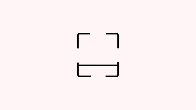 Simple black outline of square brackets and a horizontal line centered on a soft pale pink background representing a framing or selection tool concept