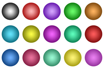 Collection of colorful glossy 3D spheres with smooth gradient shading arranged in grid layout. Vibrant abstract orbs isolated on transparent background.