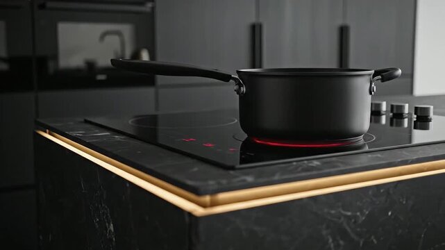 Modern Kitchen Induction Stove with Cooking Pot.