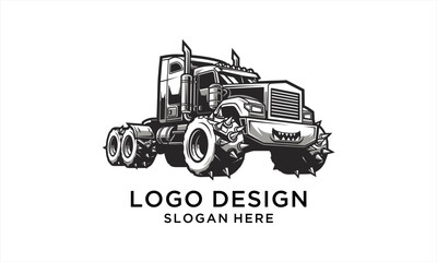 Monochrome illustration of a powerful monster truck with large wheels and a rugged design. © fafa