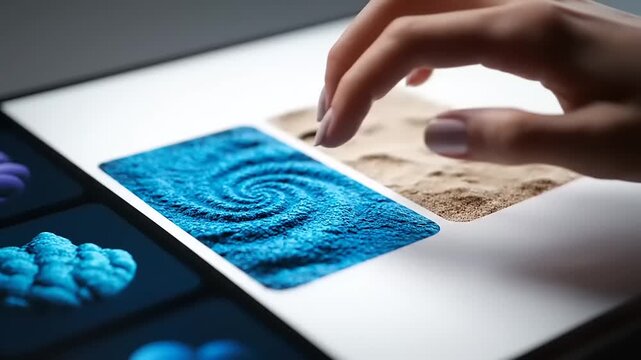 Hand Interacting with an Innovative Futuristic Tangible Touchscreen Display.